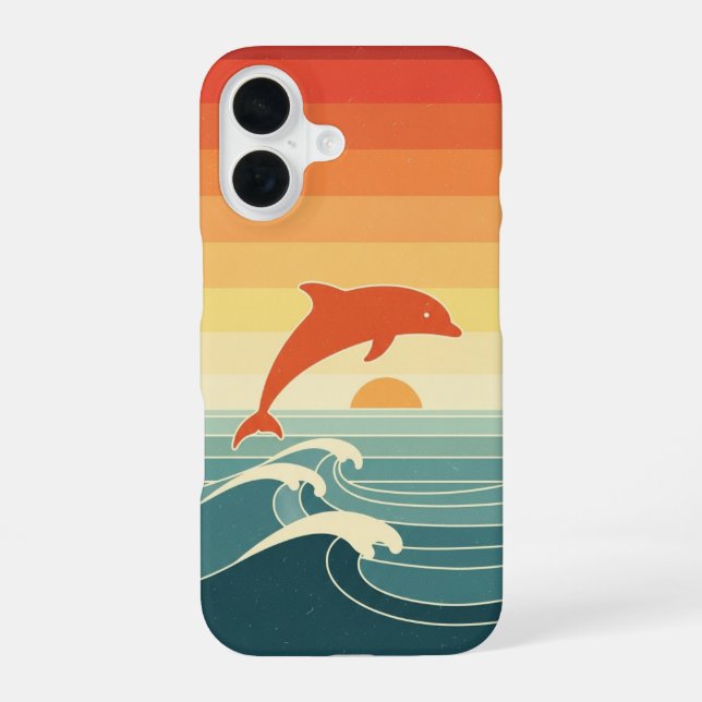 Stilisierter Retro-Delfin iPhone 16 Hülle (Rückseite)