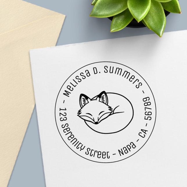 Stilisierter Schlafender Fuchs Rund Adresse 3 Permastempel (Von Creator hochgeladen)