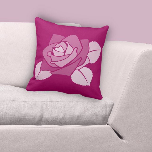 Stilisierter Single Rosa Botanische Rose Kissen (Stylized Single Pink Botanical Rose Throw Pillow)
