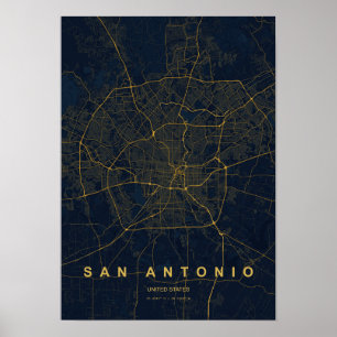 Stilisierter Stadtplan-Druck von San Antonio Texas Poster