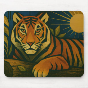 Stilisierter Tiger in Ziersonnenrahmen Mousepad
