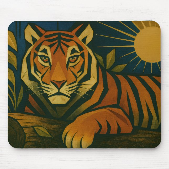 Stilisierter Tiger in Ziersonnenrahmen Mousepad (Vorne)