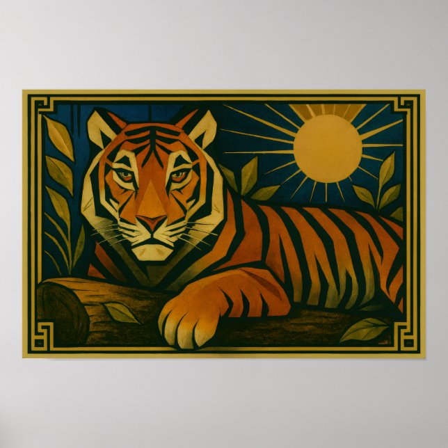 Stilisierter Tiger in Ziersonnenrahmen Poster (Vorne)
