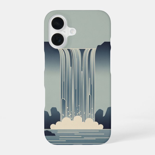Stilisierter Wasserfall im Vintage-Stil iPhone 16 Hülle (Rückseite)