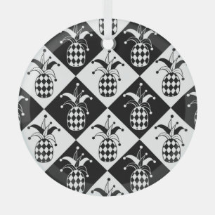 Stilisiertes Ananas-Harlekin-Doodle-Muster Ornament Aus Glas