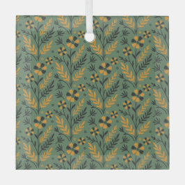 Stilisiertes botanisches orange-schwarzes Blumenmu Ornament Aus Glas