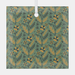 Stilisiertes botanisches orange-schwarzes Blumenmu Ornament Aus Glas