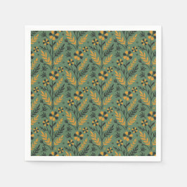 Stilisiertes botanisches orange-schwarzes Blumenmu Serviette