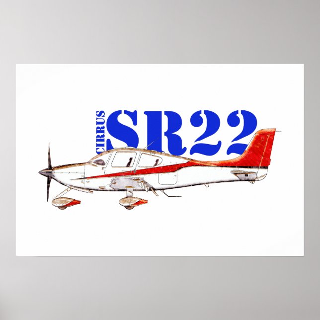 Stilisiertes Cirrus SR22-Flugzeug mit Fettdruck Poster (Vorne)