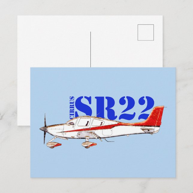 Stilisiertes Cirrus SR22-Flugzeug mit Fettdruck Postkarte (Vorne/Hinten)