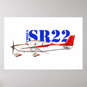 Stilisiertes Cirrus SR22-Flugzeug mit fetter Typog Poster