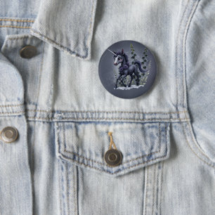 Stilisiertes Einhorn in floraler Pracht. Button
