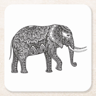 Stilisiertes Fantasie-Elefant-Gekritzel Rechteckiger Pappuntersetzer