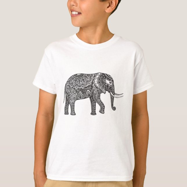 Stilisiertes Fantasie-Elefant-Gekritzel T-Shirt (Vorderseite)
