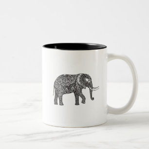 Stilisiertes Fantasie-Elefant-Gekritzel Zweifarbige Tasse