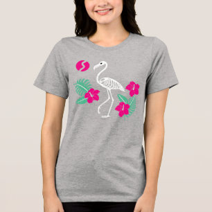 Stilisiertes Flamingo-Skelett mit tropischen Blume Tri-Blend Shirt