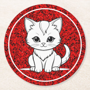 Stilisiertes Katzenkätzchen-Linienkunst-Design-523 Runder Pappuntersetzer
