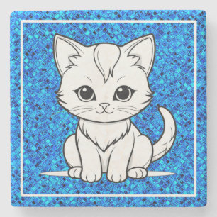 Stilisiertes Katzenkätzchen-Linienkunst-Design-523 Steinuntersetzer