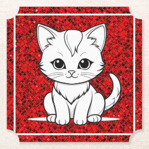 Stilisiertes Katzenkätzchen-Linienkunst-Design-523 Untersetzer