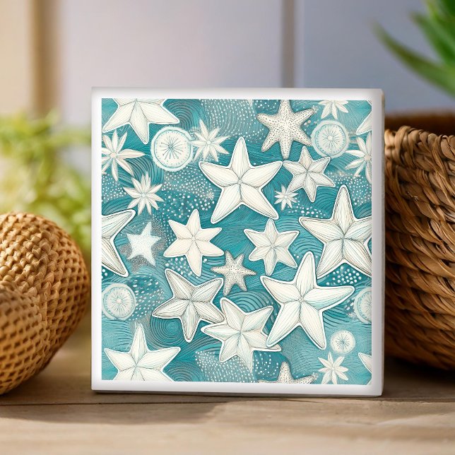Stilisiertes Muster aus Seesternen und Sanddollars Fliese (Von Creator hochgeladen)