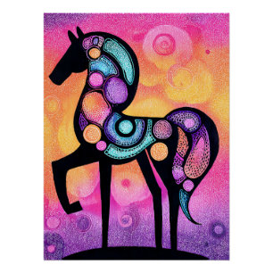 Stilisiertes Pferd mit Mandala Ornamenten Poster