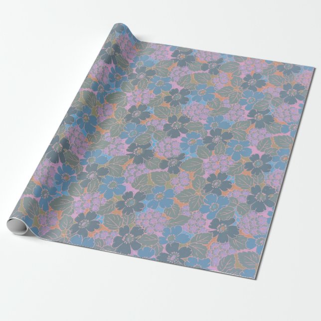 Stilisiertes Retro-Blumenmuster Geschenkpapier (Ungerollt)