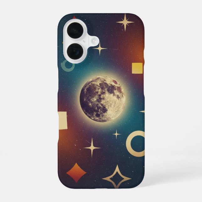 Stilisiertes Retro-Mond-Design iPhone 16 Hülle (Rückseite)