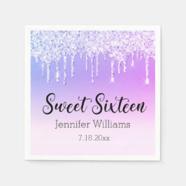 stilistische, süße 16 lila silbertropfende Glitzer Serviette