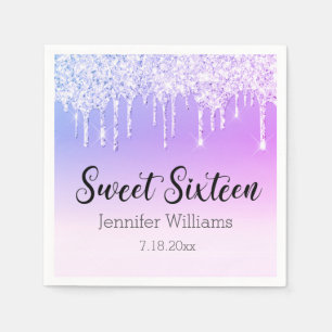 stilistische, süße 16 lila silbertropfende Glitzer Serviette