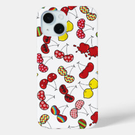 Stilistischer Cartoon Funny Cheeky Red Cherries Mu iPhone 15 Hülle