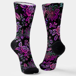 Stilistischer Stift Rosa Blüte auf schwarzem Hinte Socken