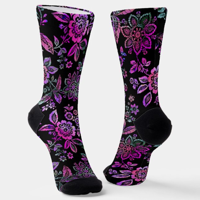Stilistischer Stift Rosa Blüte auf schwarzem Hinte Socken (Gewinkelt)