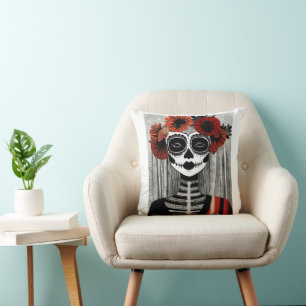 Stilistisches La Catrina Kissen: schwarz, rot und  Kissen