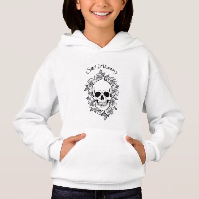 Still Blooming Skull & Roses Line Art Hoodie (Vorderseite)