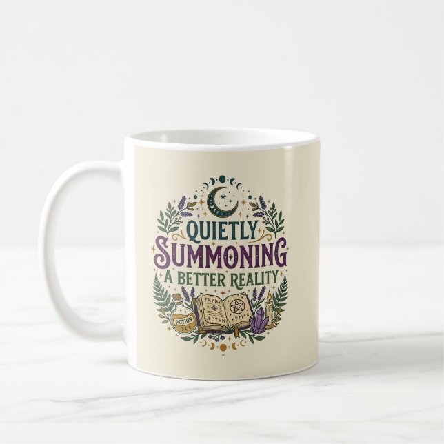 Still ein besserer Wirklichkeit Mystischer Rufend Kaffeetasse (Links)