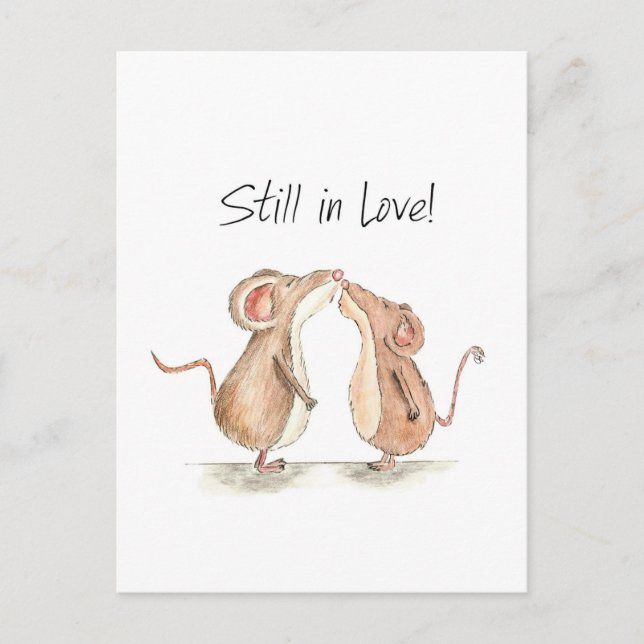 Still in Love - Two cute kissing Mice Postkarte (Vorderseite)