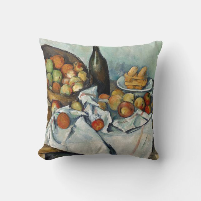 Still Life Apples Basket Cezanne Malerei Art Kissen (Vorderseite)