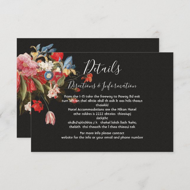 Still Life Floral Wedding Details und Infokarte RSVP Karte (Vorne/Hinten)