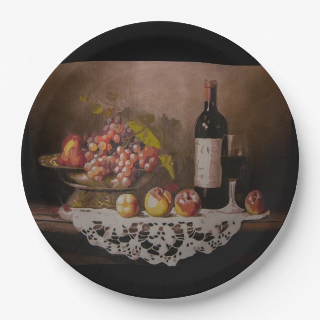 Still life Fruit Bowl and Wine Bottle      Pappteller (Vorderseite)