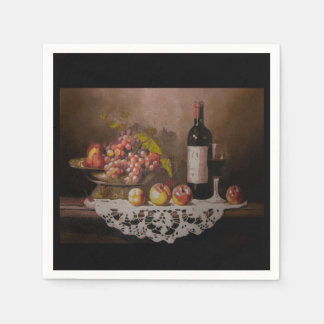 Still life Fruit Bowl and Wine Bottle Serviette
