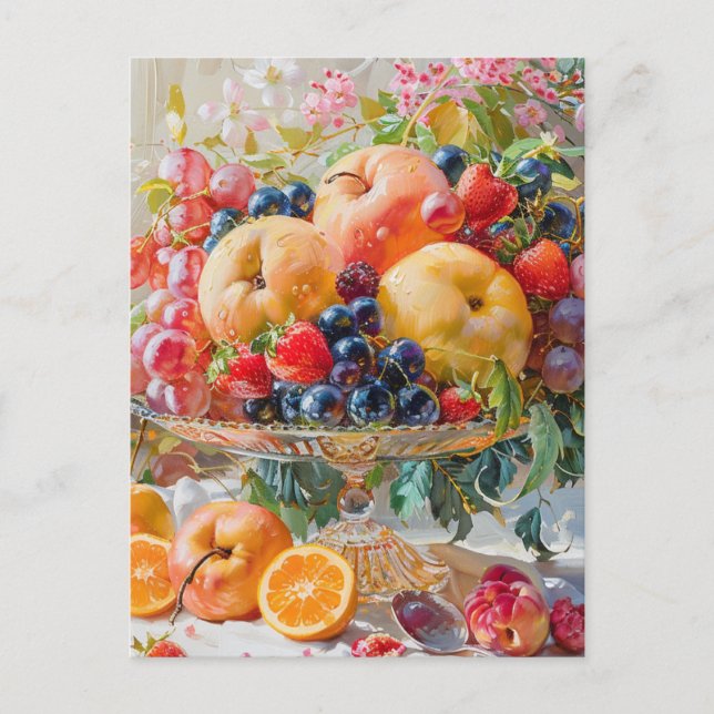 Still Life Fruits Ölgemälde Vintage Postkarte (Vorderseite)
