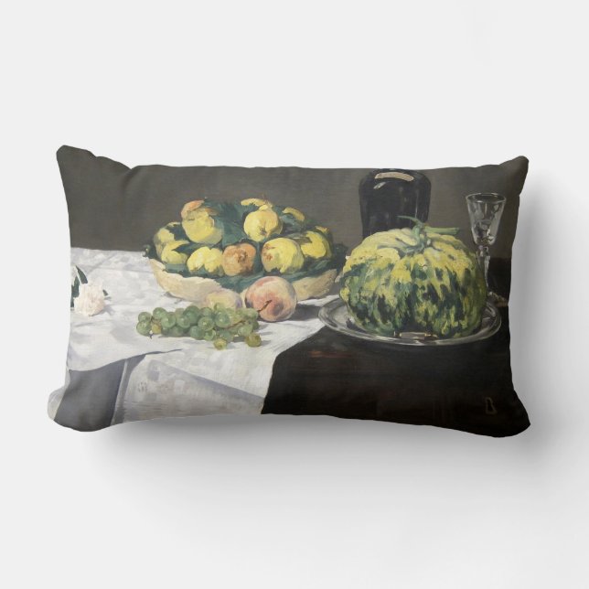 Still Life Lemon Pfirsiche von Manet Impressionist Lendenkissen (Vorderseite)