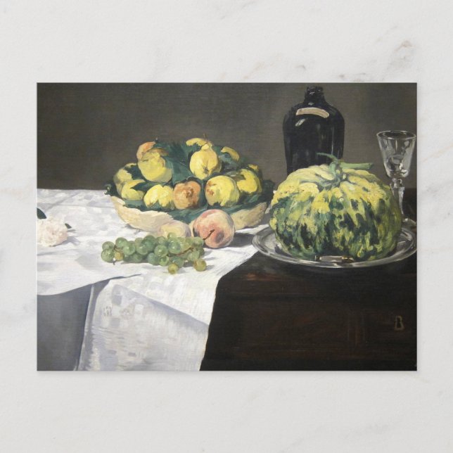 Still Life Lemon Pfirsiche von Manet Impressionist Postkarte (Vorderseite)