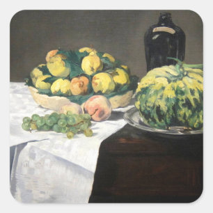 Still Life Lemon Pfirsiche von Manet Impressionist Quadratischer Aufkleber