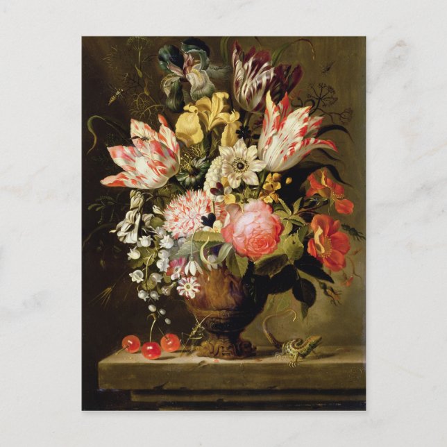 Still Life of Flowers in a Vase with a Lizard Postkarte (Vorderseite)