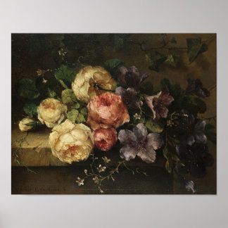 Still Life of Roses and Convolvulus Print Poster