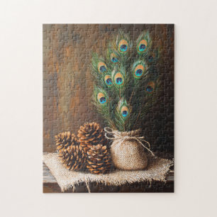 Still Life Peacock Feathones Pinecones Puzzle