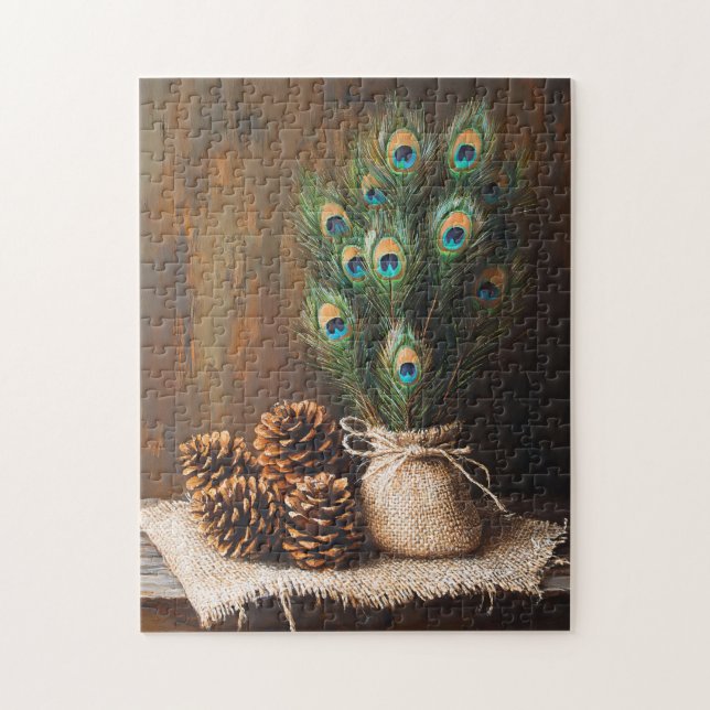 Still Life Peacock Feathones Pinecones Puzzle (Vertikal)
