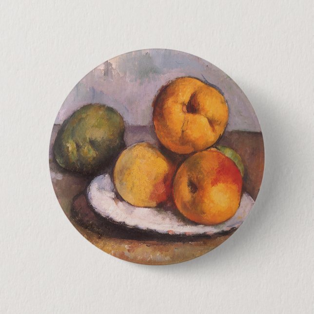 Still Life Quince, Äpfel, Birnen von Paul Cezanne Button (Vorderseite)