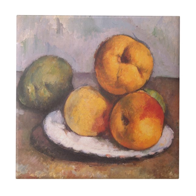 Still Life Quince, Äpfel, Birnen von Paul Cezanne Fliese (Vorderseite)
